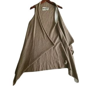Rogan Peru Brown Open Front Cardigan Sweater Sleeveless Baby Alpaca Bamboo sz XS
